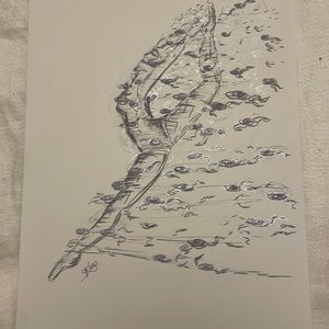 Unframed Original Art Dance Illustration Motion w Flowers Drawing in Ink